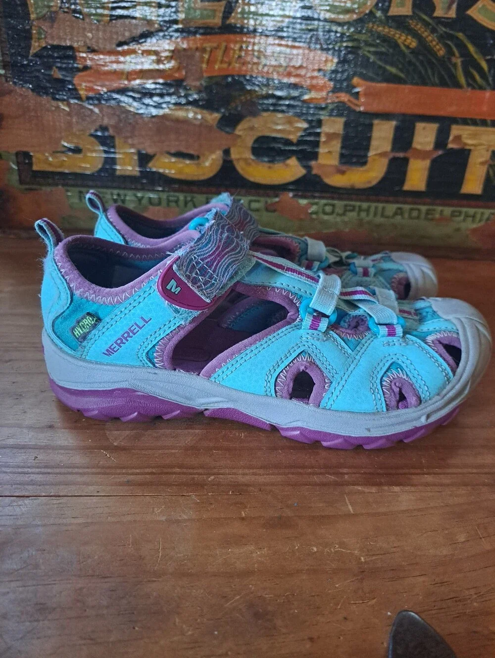 Merrell Hydro Sport Kids Sandals Size 13 Turquoise Purple Leather Water Shoes
